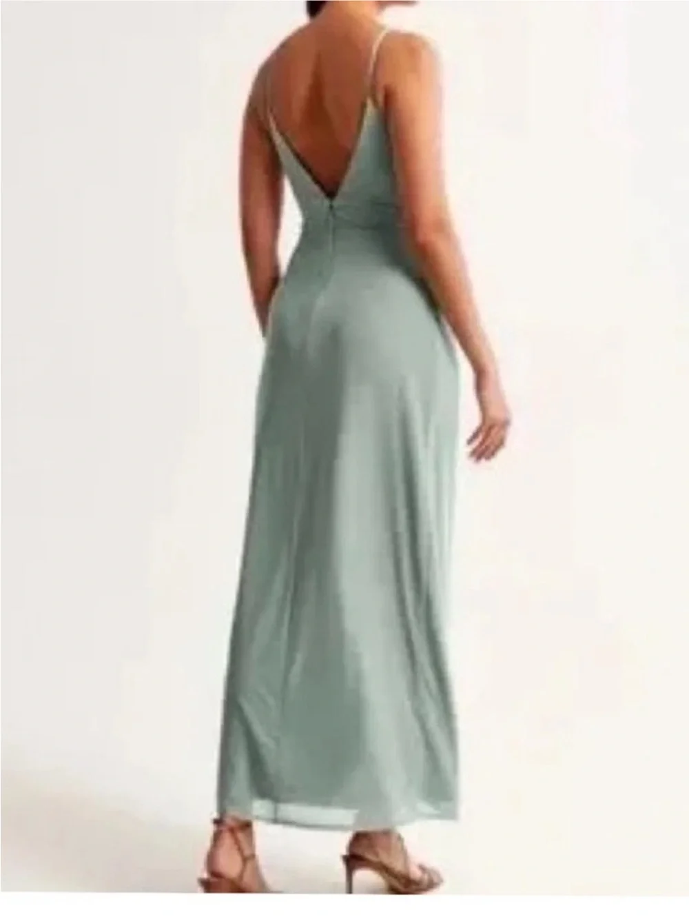 NWT Abercrombie & Fitch AF Twist Wrap Mesh Strappy Maxi Dress Granite Green sz L